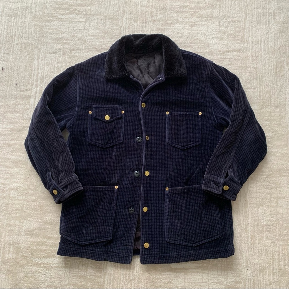 Jones New York Navy Corduroy Jacket with Faux Fur Collar